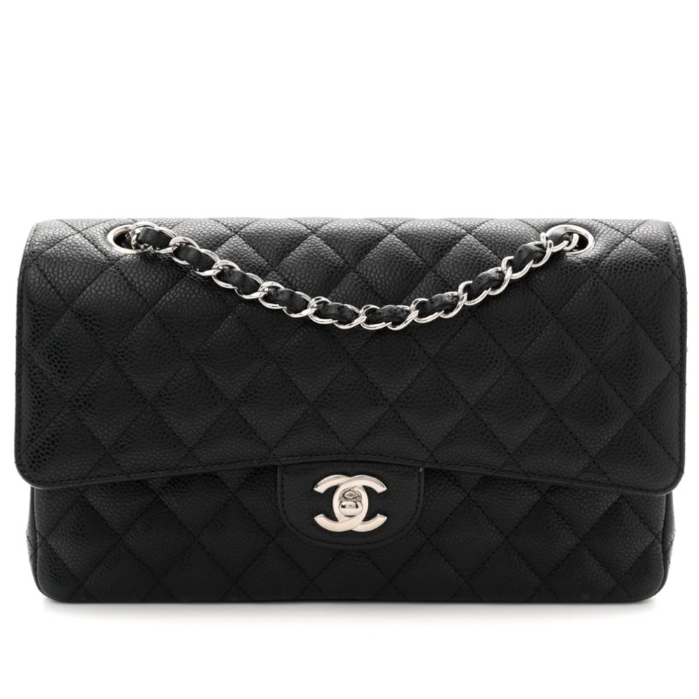 CHANEL Black Quilted Leather Single Flap Shoulder Bag with Silver Hardware